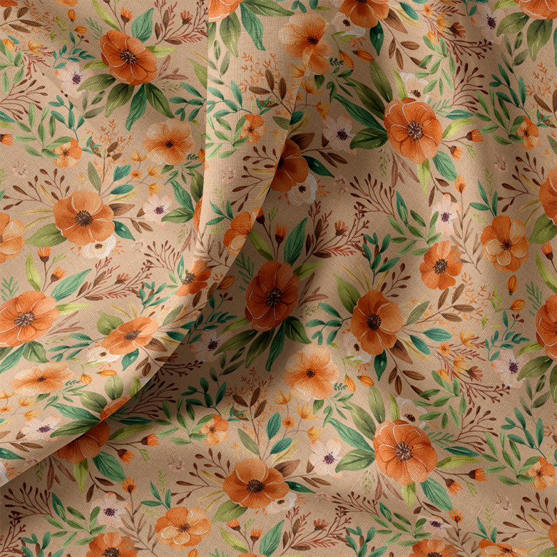 Printed Cotton CAMELIA Linen / Orange